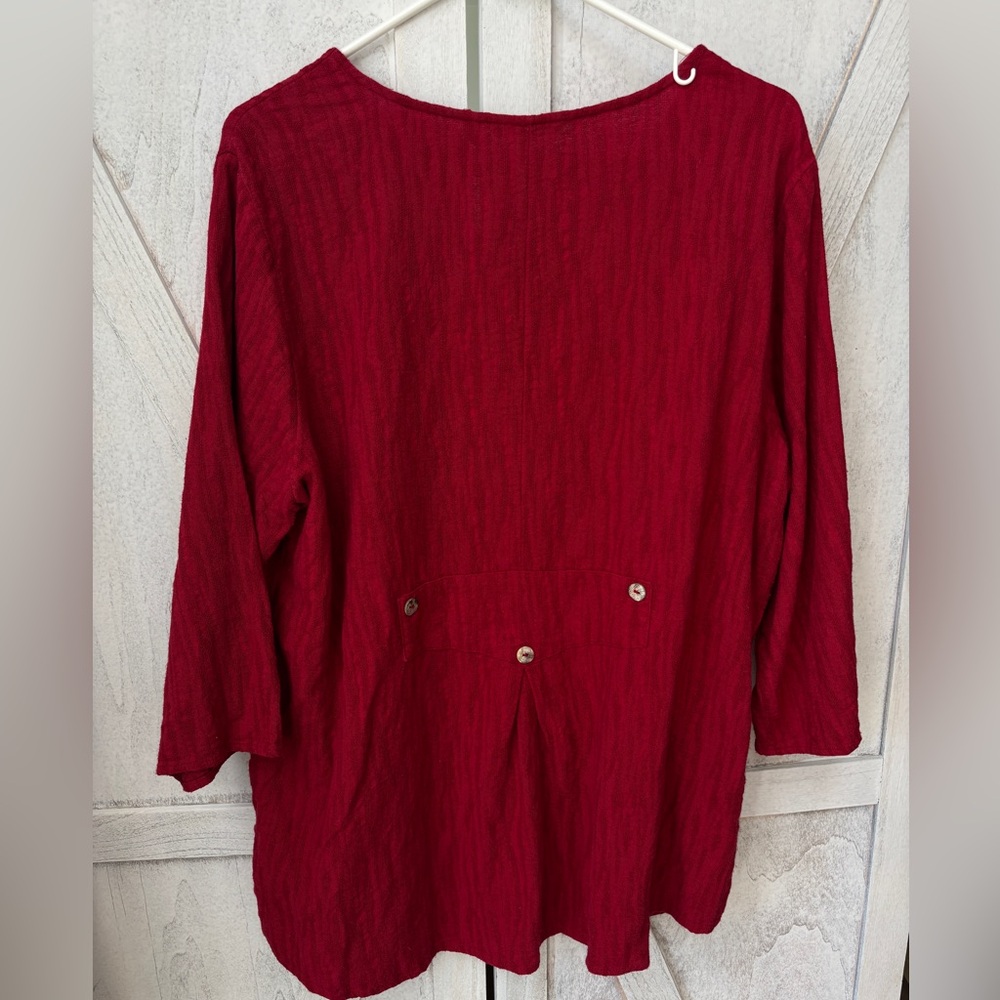 Soft Surroundings Ellis Tunic Top Women’s 1X Red Button Up Cotton Gauze - Picture 3 of 9